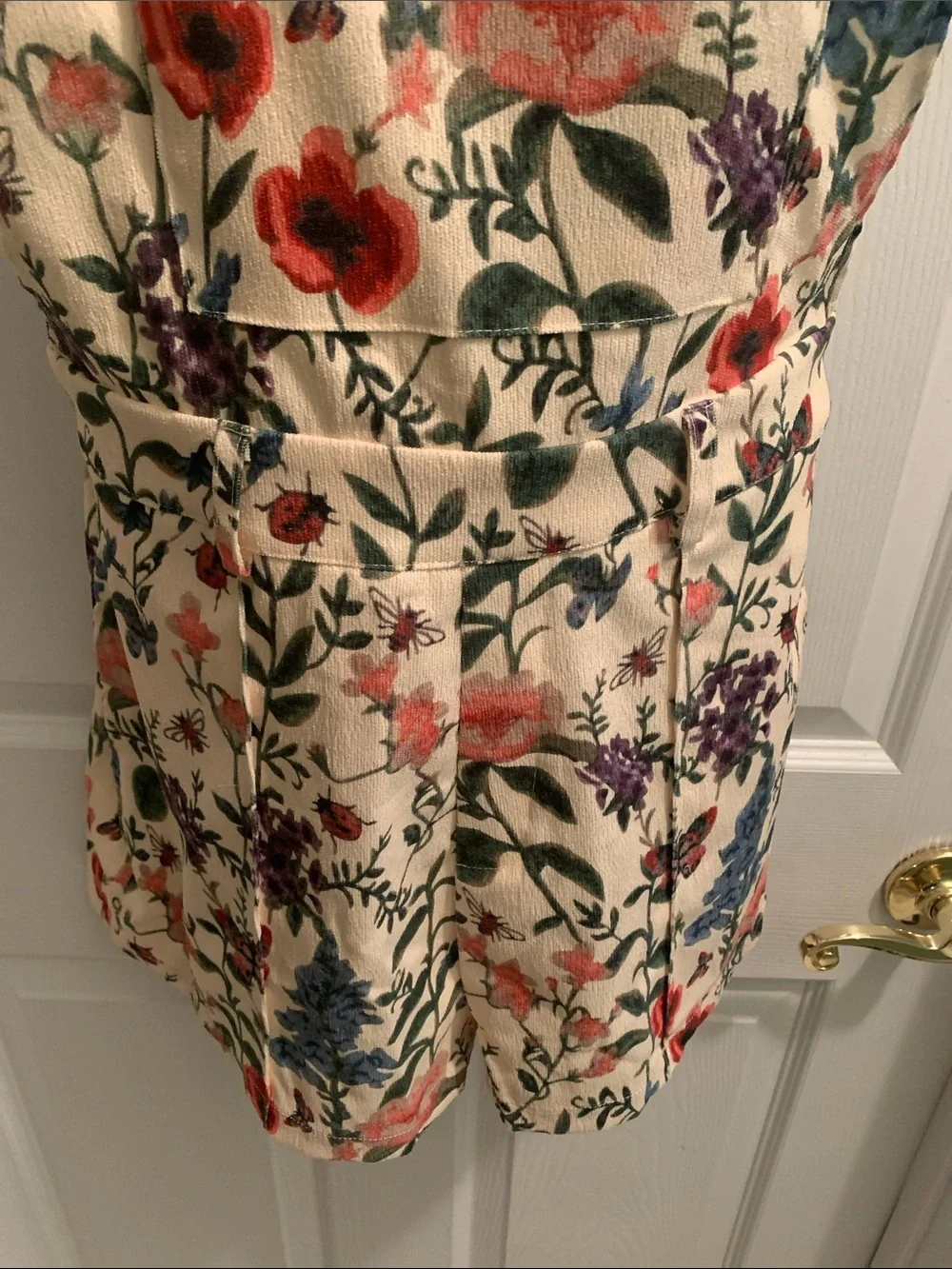 Cider Cream Floral Overall Romper with Red, Blue & Purple Blooms